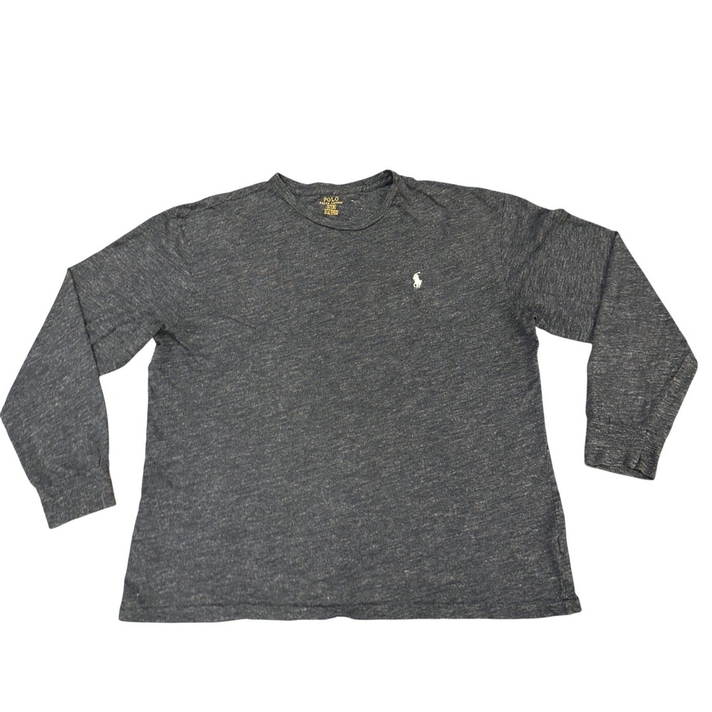 Polo Ralph Lauren Mens L Long Sleeve T-Shirt Grey Heather Cotton White Pony - Picture 2 of 9